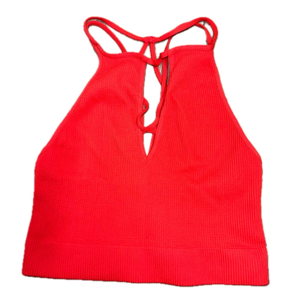 Red Ribbed Cropped Bra Top